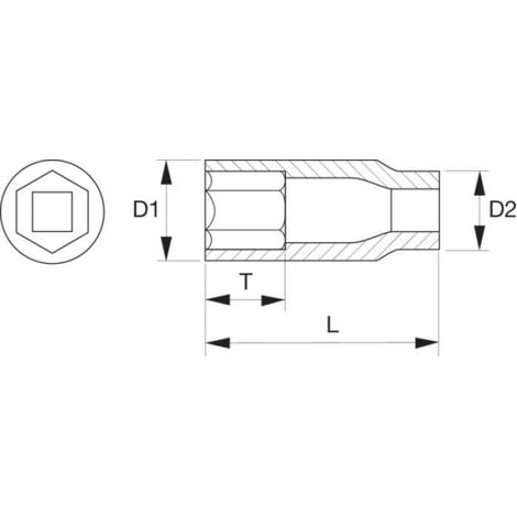 Douille Longue 1/2" 6 Pans 13 mm - Acier Allié Haute Performance - Usage Manuel - L82 6 Mm - 1 Pièce (1/2)