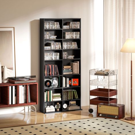 Étagère de stockage CD DVD 18 compartiments, capacité max 640 CD, 360 DVD ou 430 Blu-ray, 78,5 x 24 x 175 cm, noir (1/5)
