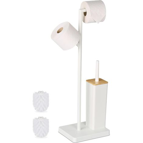 Serviteur WC, Non Fixe, Porte-Rouleau, mélange de matériaux, H x L x P: 71 x 23 x 18 cm, Blanc et Nature (1/5)