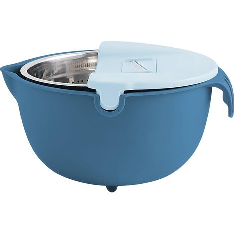 Zoternen Cestello scolatore, cestello scolatore girevole a 360 gradi, setaccio con ciotola, cestello scolatore in acciaio inox a due livelli per lavare frutta e verdura (BLU) (1/5)