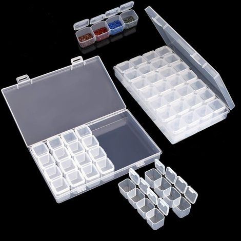 Boîte de bordure pour peinture diamant, lot de 2 unités, 28 anneaux, boîtes de rangement en plastique, boîte de coupe réglable (1/5)
