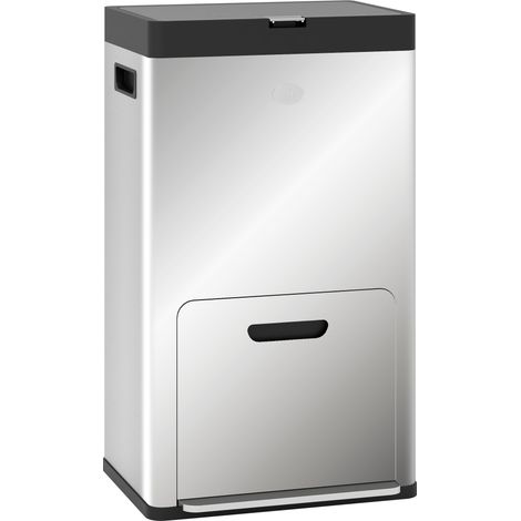 56L Stainless Steel Kitchen Trash Can with Triple Compartments, Deodorizer Holders, and Rolling Wheels - Silver Finish