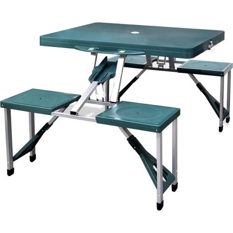 Campingtisch mit 4 Hockern Klappbar Aluminium Extra Leicht Grün