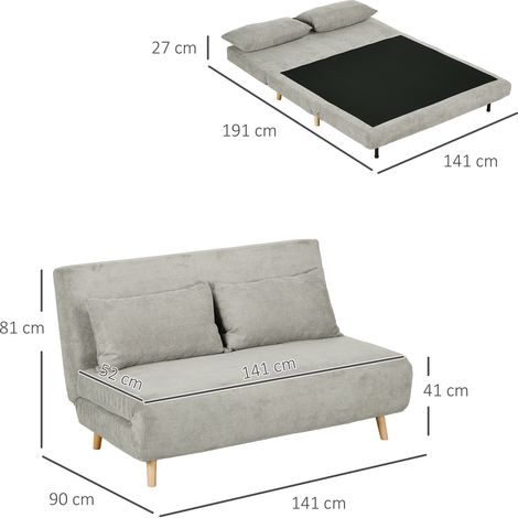 Canapé convertible, canapé-lit avec fonction couchage, coussin dorsal, canapé rembourré à dossier inclinable, aspect velours, 141 x 90 x 81 cm, gris (1/5)