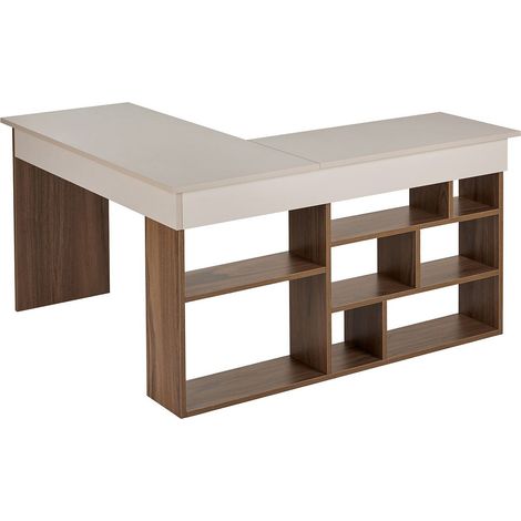 Scrivania angolare con scomparti Beige e Marrone scuro naturale - LILEUL
