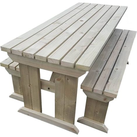 4ft (120cm) Picnic table and bench set, natural (light-green) finish, Yews square corners