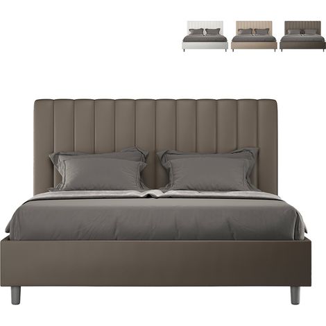 Letto matrimoniale con rete imbottito 160x190 similpelle cappuccino Agueda (1/5)