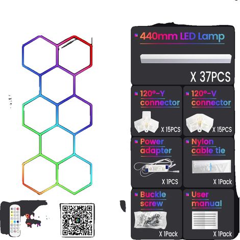 Luz ambiental RGB, diseño hexagonal, control remoto y por aplicación, 8 orificios RGB B (1/2)