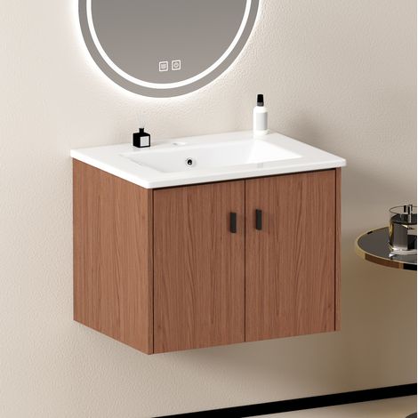 Meuble vasque 60x46x46 cm en MDF, marron rouge, avec rangement pour salle de bain FLORAGRACE (1/5)