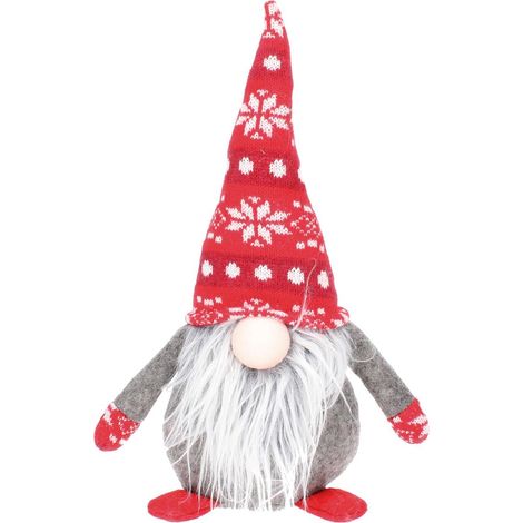 Gnomo de Navidad LED sentado "Hagin" (2xCR2032 incluidas) IP20 Ø15x28cm fabricado en poliéster color rojo y gris