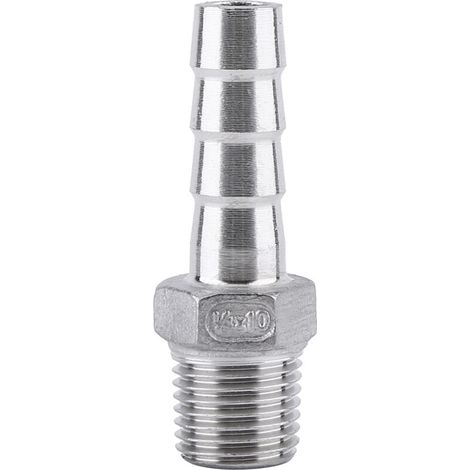 Schlauchanschluss aus Edelstahl mit Gewinde und Widerhaken (1/4" x 10 mm) für Schlauchverbindungen (1/3)