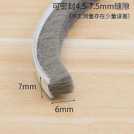 Bande adhésive de 10 m avec brosse pour portes et fenêtres, protection contre le vent, la poussière et le bruit, couleur grise, 7 x 6 mm. (1/5)