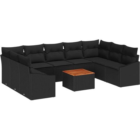 Garden Sofa Set with Storage 10 pcs Black Poly Rattan vidaXL