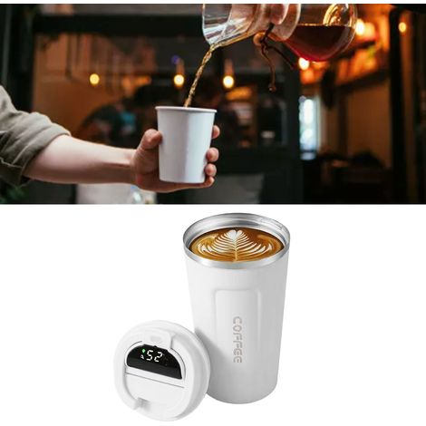 Tasse à café portable isotherme avec affichage intelligent de la température, en acier inoxydable 304, style épuré, blanc pur, 2e génération, 380 ml (1/5)
