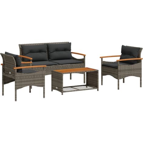 4-tlg. Garten-Sofagarnitur mit Kissen Grau Poly Rattan vidaXL (1/5)