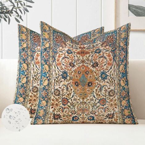 BUNTHAUS Lot de 2 Boho Housse de Coussin 45x45 Exterieur Impermeable Housse Coussin Motif Floral Ethnique Bohème Taie d'oreiller Décoration d'intérieur pour Canapé Chambre Chaise Lit