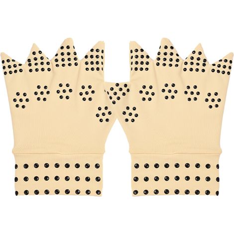 Gants de compression magnétiques pour soulager l'arthrite et les douleurs articulaires, support pour les mains sans doigts, lot de 1 paire, beige (1/5)