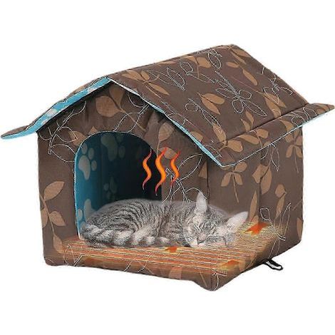 Maison d'hiver avec coussin chauffant auto-chauffant - abri extérieur/intérieur résistant aux intempéries et isolé thermiquement pour chats. chiens et lapins (1/5)