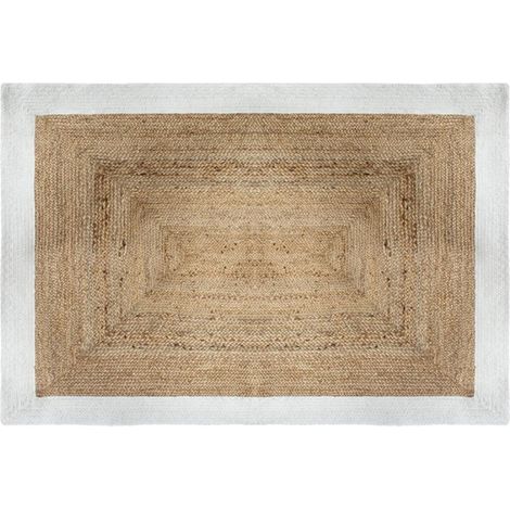 Tapis en jute coloris naturel / blanc- L. 170 x l. 120 cm -PEGANE-