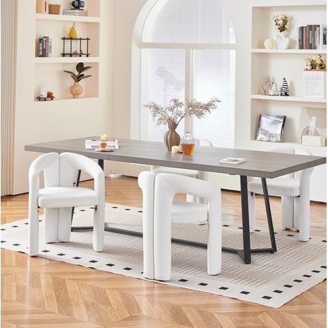 MODFU – Set de 4 sillas de comedor de chenilla con líneas geométricas y reposabrazos envolventes, respaldo ergonómico y espuma de alta densidad, carga 150 kg – Beige (1/5)