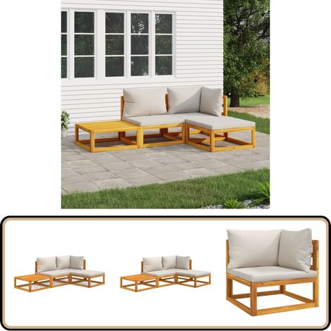 Salon de jardin 4 pcs avec coussins gris clair bois massif - Salon De Jardin - Mobilier De Jardin - Ensemble De Salon - Meubles De Jardin - Acacia Massif