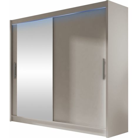 Armario Closico Pallor VI, Cachemira, 215x180x58cm, Puertas de armario: Correderas, Número de estantes: 5, LED