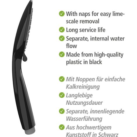 WENKO Colonna doccia modello Young, con soffione e asta doccia, 5 getti, kit per la doccia, asta doccia, doccetta a mano con 5 funzioni e tubo doccia abbinato. Colore nero. (1/5)