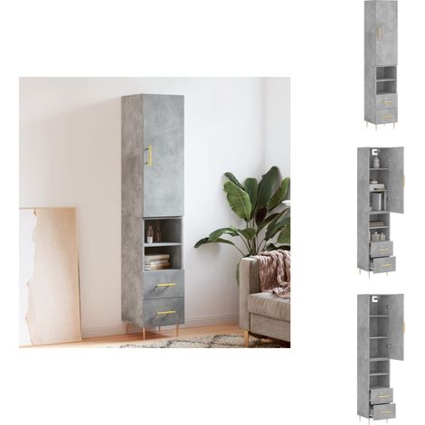 Highboard Betongrau 34,5x34x180 cm Holzwerkstoff - Sideboard - Hochschrank - Wohnraumorganisation - Aufbewahrungsmöglichkeiten - Betongefarben (1/5)