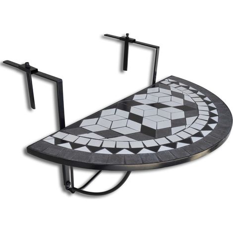 Mesa de balcón colgante mosaico negro y blanco vidaXL (1/2)