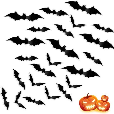 Décorations Halloween Chauves-souris, 72 pièces, Autocollants muraux 3D noir effrayants en 4 tailles, pour murs, fenêtres, décoration intérieure, accessoires fête Halloween DIY (1/5)