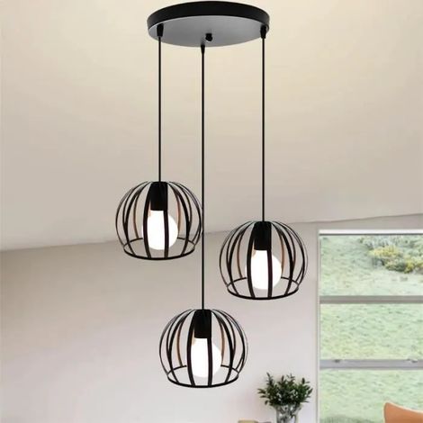 U-Do Lustre Suspension Pendentif design Industriel 3 Luminaires Lustre Plafonnier Cage en Fer Noir pour Cuisine Bureau (1/4)