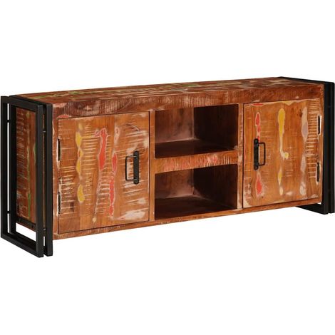 Mobile TV rustico rettangolare con ampio spazio di archiviazione 120 x 30 x 50 cm realizzato in legno massello riciclato 020058092