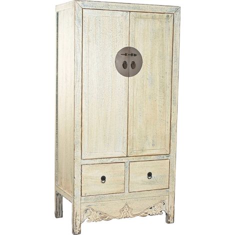 Armoire vitrée bois métal style oriental finition bicolore - Bois patiné clair et détails noirs (1/5)