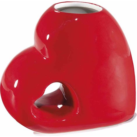 Vasi a forma di cuore in ceramica colorata di rosso, regalo per San Valentino e festa della mamma, set da 3 pezzi, cm 16,5 x 8,5 x 14 H