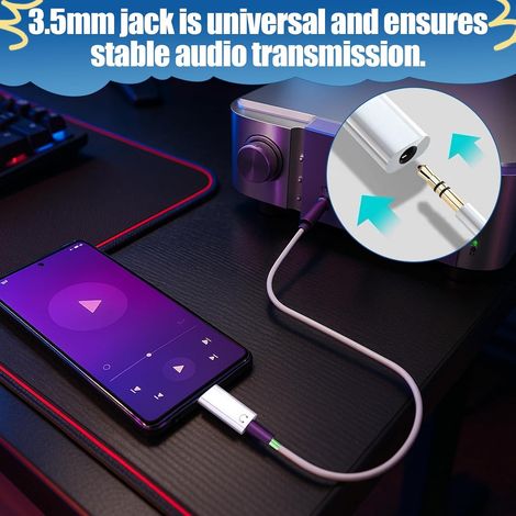Lot de 2 adaptateurs jack USB C 3.5 - Adaptateur USB C pour casque - Compatible avec 1Phon 16/15 - Compatible avec Ga1axy - Compatible avec Huavvei - Compatible avec 1Pad (blanc) (1/2)