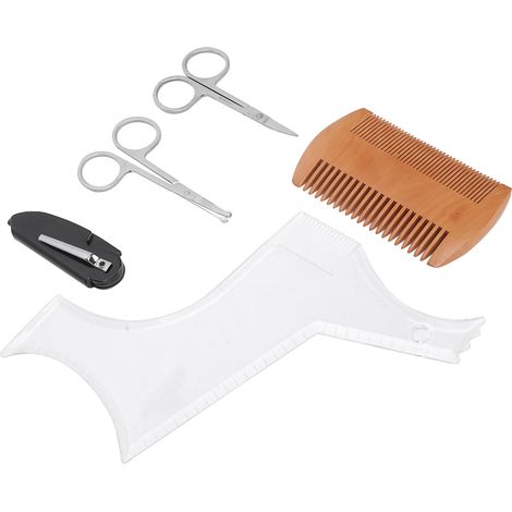 Gabarit de Coupe Barbe Transparent avec Ciseaux et Peigne, Outil de Taille et Stylisme (1/5)