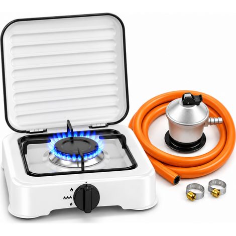 Hornillo de Gas Butano Foster 2.200W con Tapa Protectora y Kit de Conexión Completo