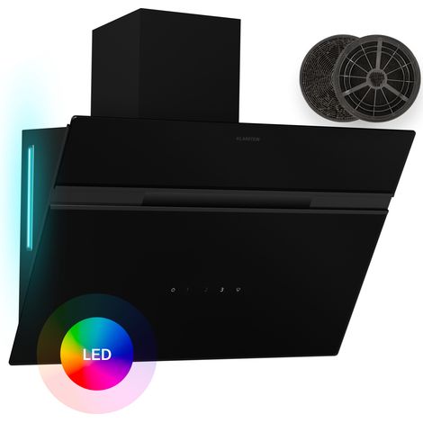 Klarstein Dunstabzugshaube Alina - 60-cm-Wandhaube, 600 m³/h Luftstrom, Energieeffizienzklasse A, LED-Beleuchtung in 9 Farben, Touch-Bedienfeld, Umluftbetrieb, Schwarz