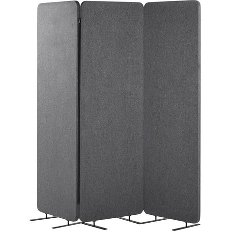 Beliani – Paravent acoustique pliable 3 panneaux 184 x 184 cm – Tissu polyester et acier gris – Absorption sonore jusqu'à 50% – Pour bureaux et espaces de travail