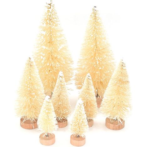 GARRYFIZH Sapin de Noël décoratif miniature en 8 pièces avec fil de sisal, base en bois enneigée et branches de pin, idéal pour la décoration de Noël à la maison. (1/5)