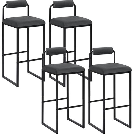 Woltu – Lot de 4 tabourets de bar en velours gris foncé – Hauteur d'assise 75cm – Structure en métal – Design moderne et ergonomique