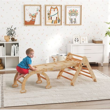 Jeu d’escalade 7 en 1 en bois naturel pour enfants 1,5 à 4 ans pliable (1/5)