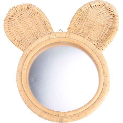 Miroir Mural Élégant en Rotin Tissé Miroir De Maquillage Fait À La Main Décoration Beige pour La Maison Art Mural (1/5)