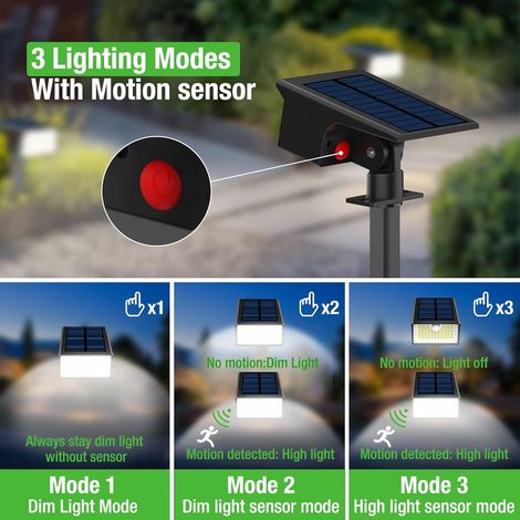 Lot de 3 Lampe Solaire Exterieur Detecteur de Mouvement, Spot Solaire Exterieur 3 Modes Eclairage Exterieur Solaire, Etanche IP65 Lumiere Solaire Exterieur pour Jardin Allée Chemin Blanc Froid (1/4)