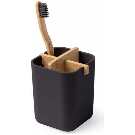 Porte-Brosse à Dents en Bambou, Naturellement écologique, Pot de Brosse à Dents antibactérien pour Salle de Bain, Gobelet à Brosse à Dents Compact pour Un Rangement Facile (Noir)