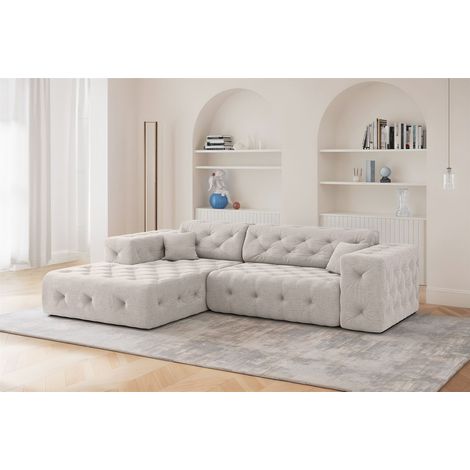 Ecksofa Designersofa CHANTAL in Stoff Moly Creme Ottomane Links (1/5)