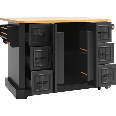 Isola cucina mobile nera con 2 porte e 6 cassetti 120 x 45 x 91 cm (1/5)