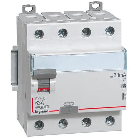 Legrand – Interrupteur différentiel tétrapolaire 400V type AC 63A 30mA – Arrivée haute et départ bas à vis – 4 modules – Conforme NF EN 61008-1
