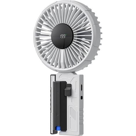Ventilateur portable – Design Mecha avec moteur silencieux 10 vitesses–USB rechargeable–pour bureau, plage et randonnée–Blanc (1/4)
