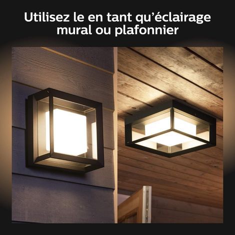Lot de 2 appliques murales extérieures Econic en aluminium noir – Compatible pont Hue – Contrôle à distance et programmation – Éclairage blanc et couleur (1/4)
